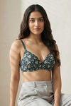 Zivame Padded Non Wired Medium Coverage Tshirt Bra - Forest Green Floral — thumbnail 4